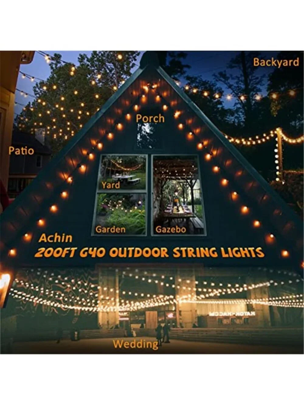 200FT Outdoor String Lights G40 Globe Patio Lights Waterproof Outdoor Bistro